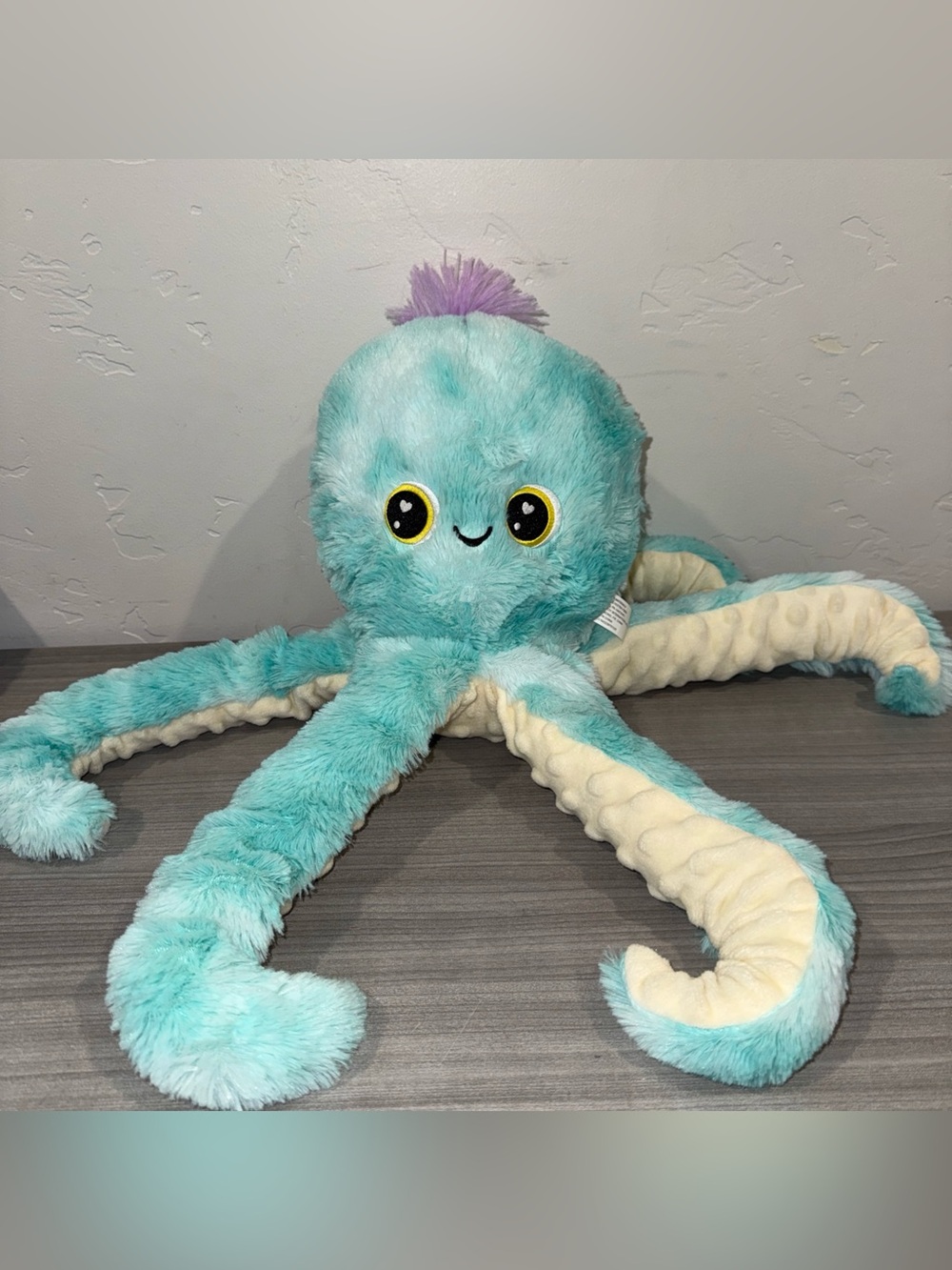 Tom’s Toy Big Blue Octopus Stuffed Plush Minky Heart Eyes 18”